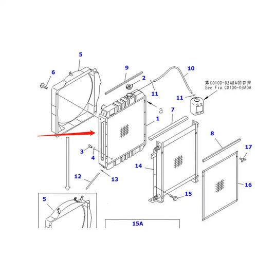 Water Engine Radiator Core Assy 201-03-72112 For Komatsu PC60-7 PC70-7 Engine 4D102 4D95 from MyMROmarts